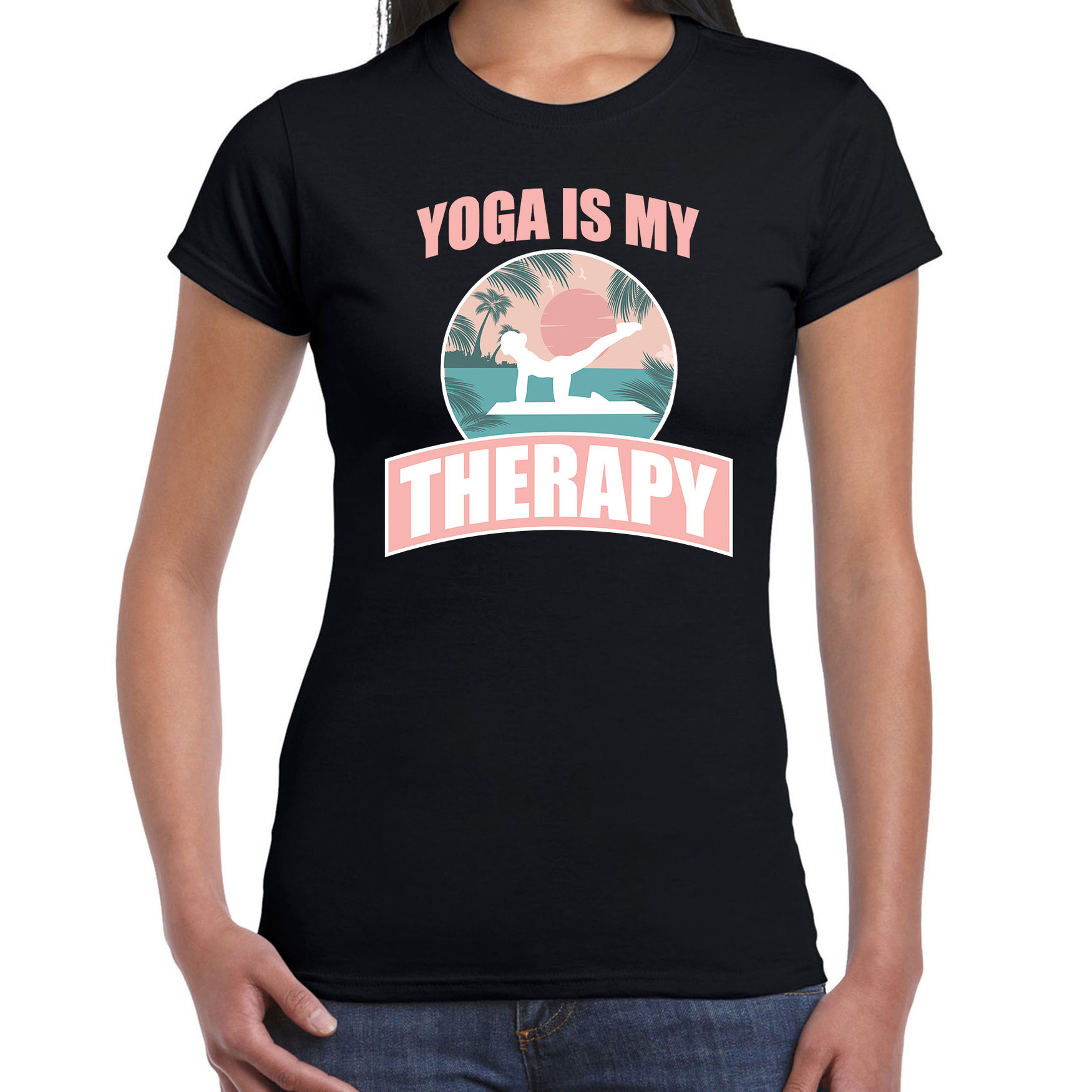 Yoga is my therapy t-shirt zwart dames - Sport / hobby shirt Top Merken Winkel